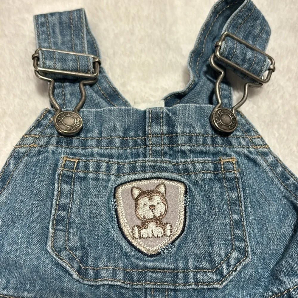 Carters 3 months suspenders overalls jeans! Cute buttons and light blue